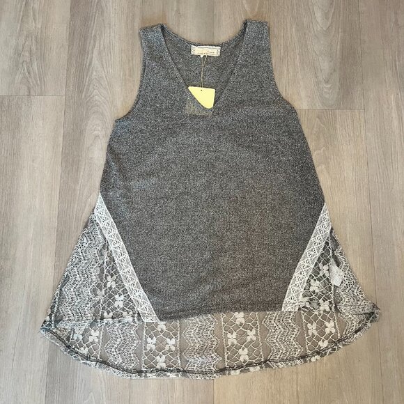 A'Reve Womens Gray Cream Tunic Tank Top Lace Romantic Sz Small Cottagecore - Picture 3 of 5